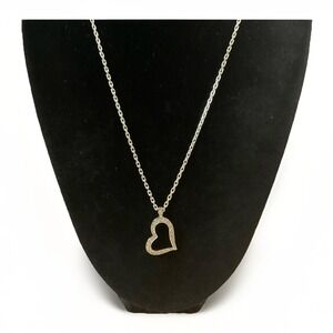 Sterling Silve Heart Necklace Cubic Zirconia Pendant 18" Stackable